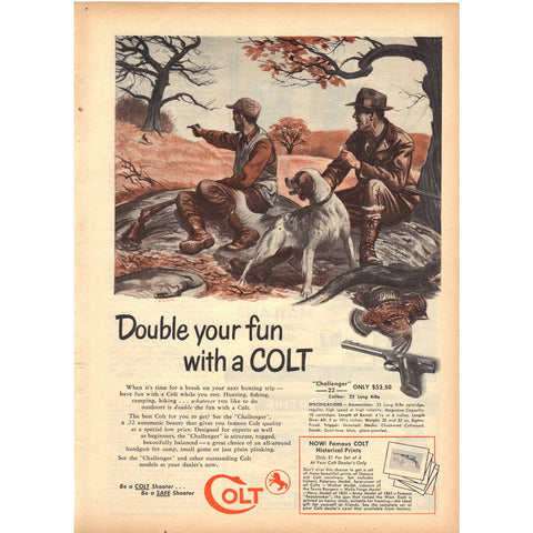 Vintage 1952 Print Ad for Colt "Challenger" .22 Pistol