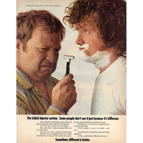 Vintage 1972 Print Ad for Schick Injector System Razors - Wall Art