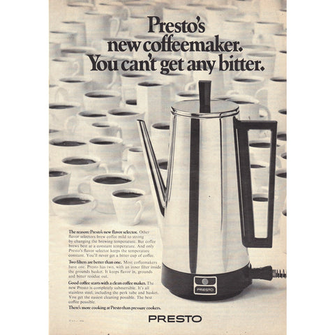 Vintage 1970 Print Ad for Presto Coffee Maker
