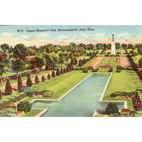 Linen Postcard - Sunset Memorial Park - Minneapolis - St. Paul,Minnesota