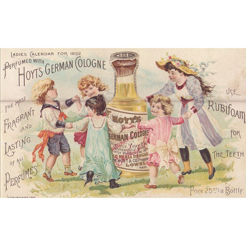Victorian Trade Card - Hoyt's German Cologne Children Dancing 1892 Calendar RARE