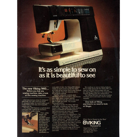 Vintage 1982 Print Ad for Viking 940 Sewing Machine