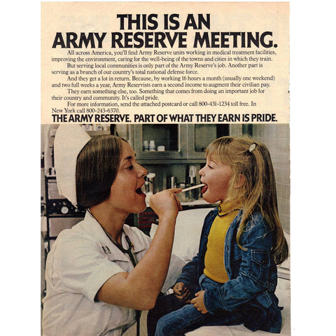 Vintage 1978 Army Reserve Recruitment Print Ad