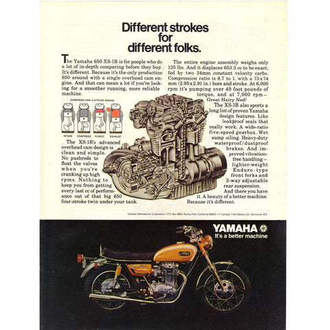 Vintage 1971 Print Ad for Yamaha 650 XS-1B