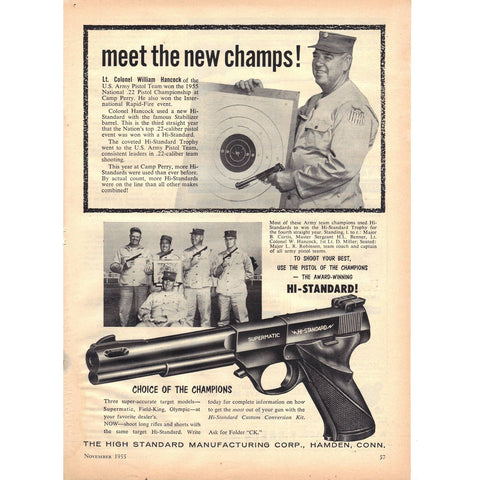 Vintage 1955 Print Ad for Hi-Standard .22 Pistol
