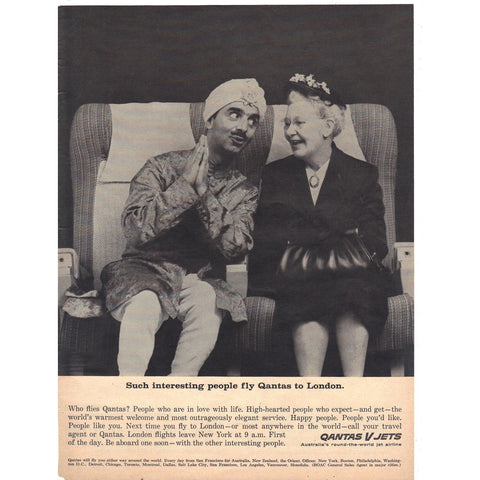 Vintage 1963 Qantas Airlines Print Ad w/Queen Elizabeth