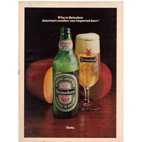 Vintage 1977 Print Ad for Heineken Beer and True Cigarettes