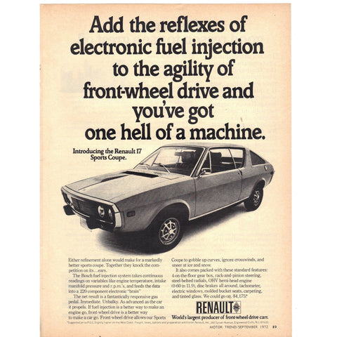 Vintage 1972 Renault 17 Sports Coupe Print Ad