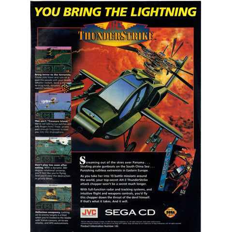 Vintage 1994 Print Ad for AH-3 ThunderStrike - Sega CD