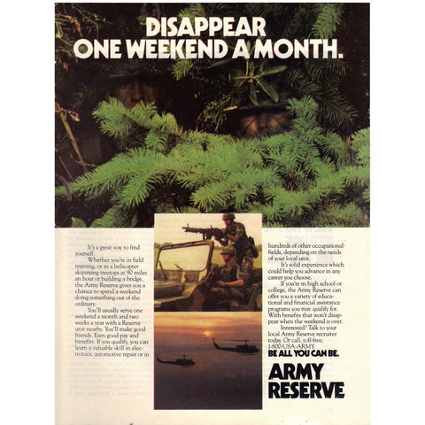 Vintage 1987 Army Reserve Recruitment Print Ad