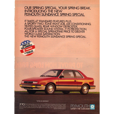 Vintage 1989 Print Ad for Plymouth Sundance