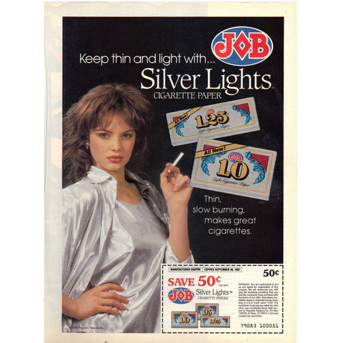 Vintage 1987 Print Ad for JOB Silver Lights Cigarette Papers