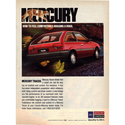 Vintage Print Ad - 1989 Mercury Tracer and AT&T