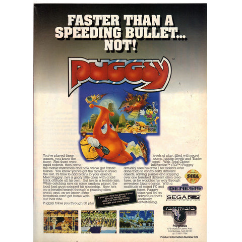Vintage 1993 Print Ad for Puggsy - Sega