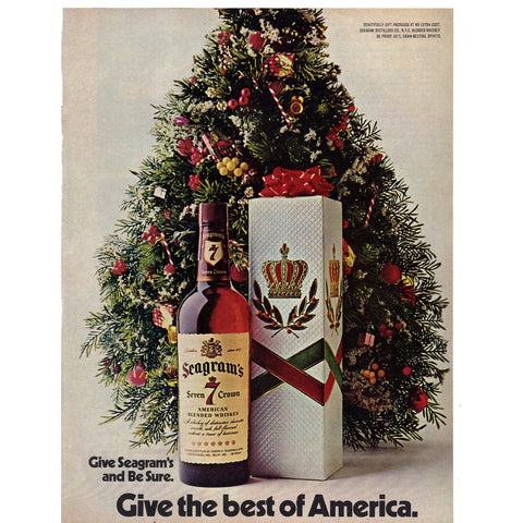 Vintage 1971 Print Ad for Seagram's Seven Crown Christmas Tree