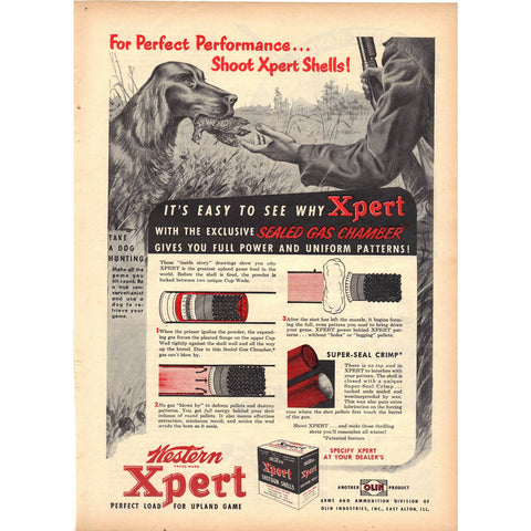 Vintage 1952 Print Ad for Western XPert Shotgun Shells