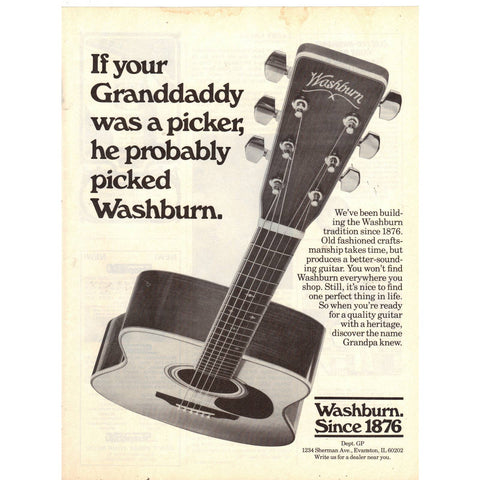 Vintage 1977 Print Ad for Washburn Guitars