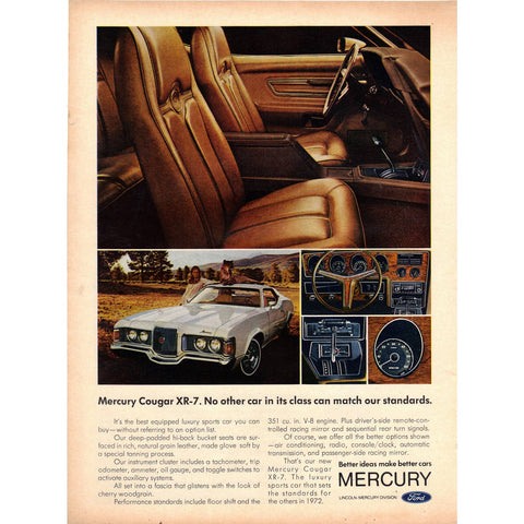 Vintage 1971 Print Ad for Mercury Cougar XR-7 and Canadian Mist Whisky