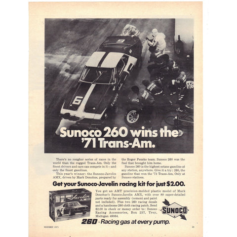 Vintage 1971 Print Ad for Sunoco 260 Racing Gas
