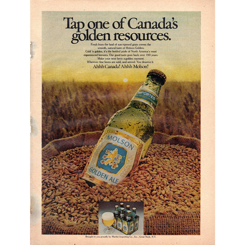 Vintage 1977 Print Ad for Molson Golden Ale and BIC Turntables