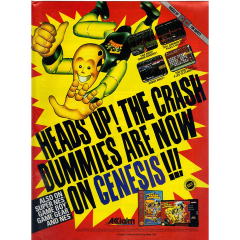 Vintage 1994 Print Ad for The Incredible Crash Dummies by Acclaim - Sega Genesis