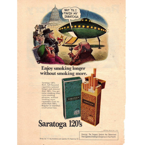 Vintage 1976 Print Ad for Saratoga 120's Cigarettes
