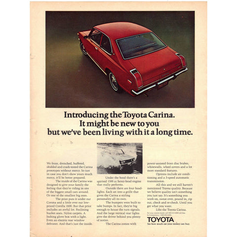 Vintage 1972 Toyota Carina Print Ad