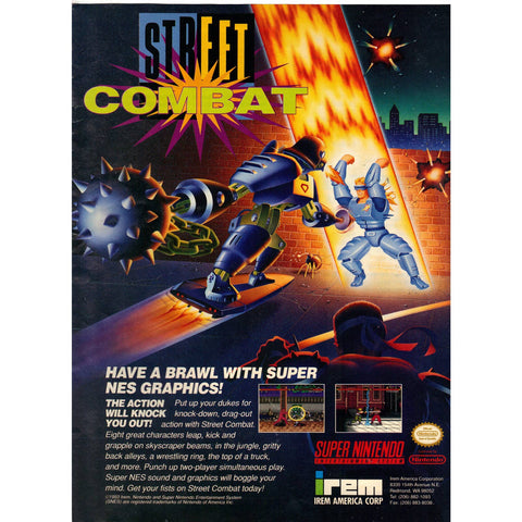 Vintage 1993 Print Ad for Street Combat - Super Nintendo