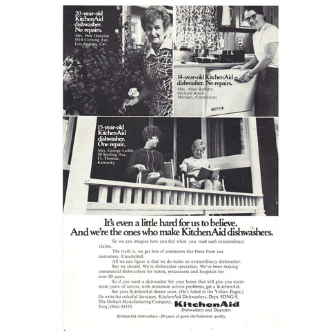 Vintage Print Ad - 1969 for KitchenAid Dishwashers and TWA
