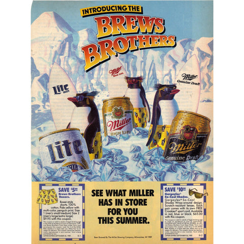 Vintage 1989 Print Ad for Miller Beer "Brews Brothers"