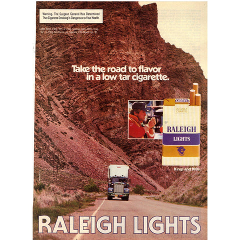 Vintage 1982 Print Ad for Raleigh Lights Cigarettes