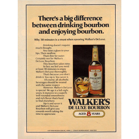 Vintage 1978 Print Ad for Walker's De Luxe Bourbon