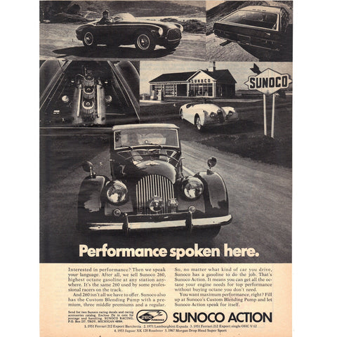 Vintage 1972 Print Ad for Sunoco 260 Racing Gas