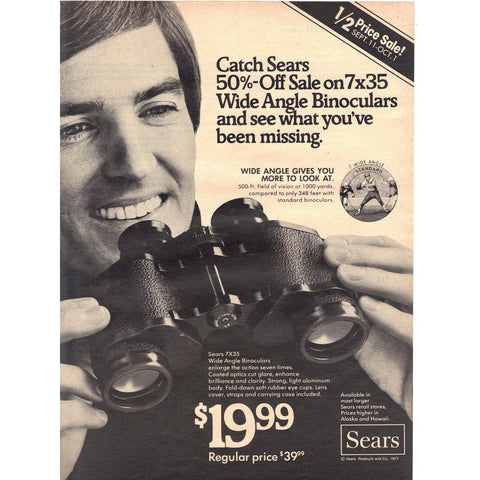 Vintage 1972 Print Ad for Sears Wide Angle Binoculars