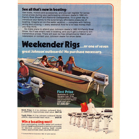 Vintage 1982 Print Ad for Johnson Outboard Boat Motors