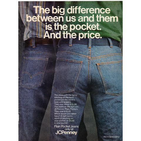 Vintage 1977 Print Ad for JC Penney Plain Pocket Jeans