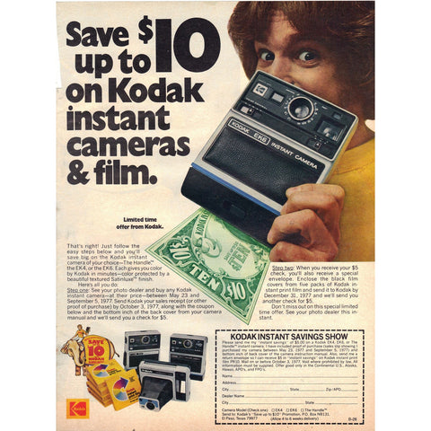 Vintage 1977 Print Ad for Kodak Instant Cameras