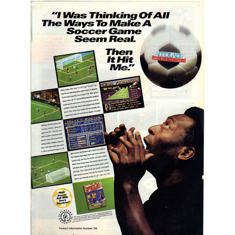Vintage 1994 Print Ad for Pele! Soccer- Sega Genesis