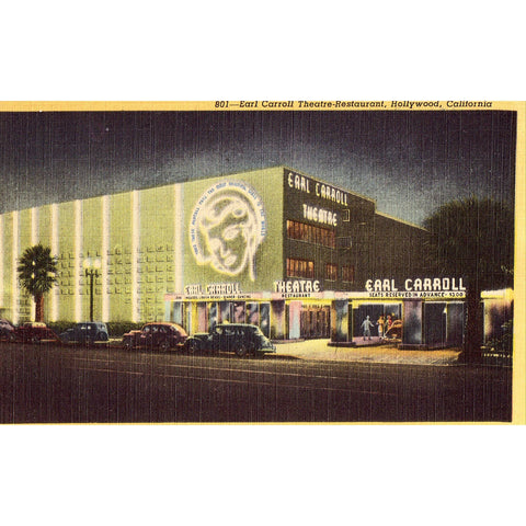 Linen Postcard - Earl Carroll Theatre - Restaurant - Hollywood,California