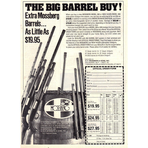 Vintage 1982 Print Ad for Mossberg Shotgun Barrels