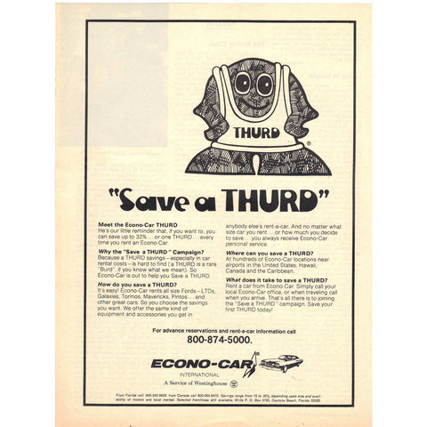 Vintage 1973 Print Ad for Econo Car Rental