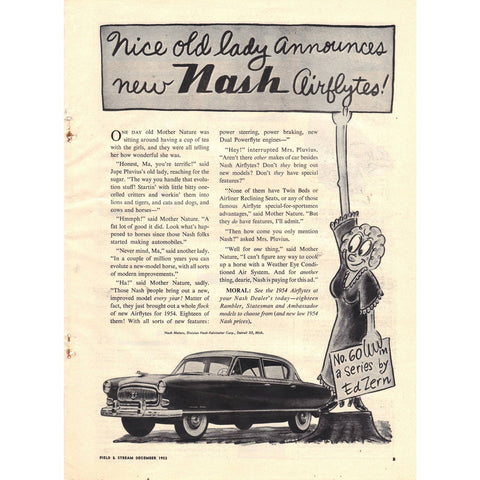 Vintage 1953 Print Ad for The 1954 Nash Airflyte