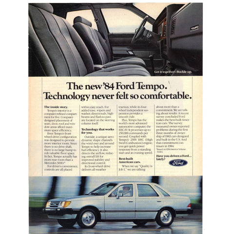 Vintage 1984 Ford Tempo Print Ad