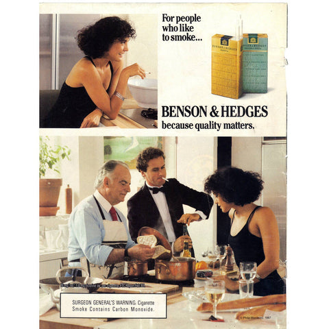 Vintage 1987 Benson & Hedges 100's Cigarettes Print Ad