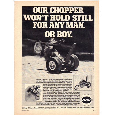 Vintage 1971 Print Ad for Cox Chopper