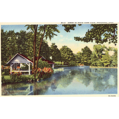 Linen Postcard - Scene in North Lake Park - Mansfield,Ohio