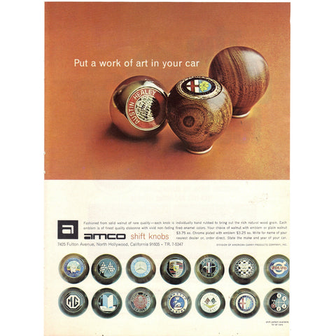 Vintage 1971 Print Ad for Amco Shifter Knobs and Gumout Carburetor Cleaner