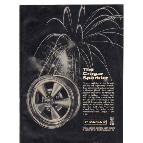 Vintage 1970 Print Ad for Cragar Sparkler Wheels