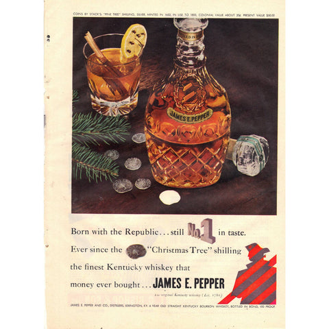 Vintage 1953 Print Ad for James E. Pepper Bourbon and Bishop Gun Stocks