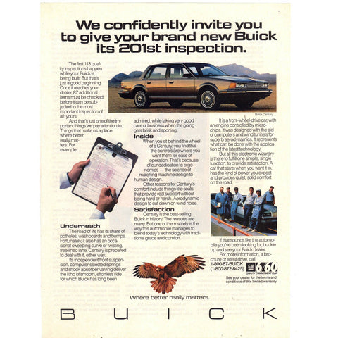 Vintage 1987 Buick Century Print Ad